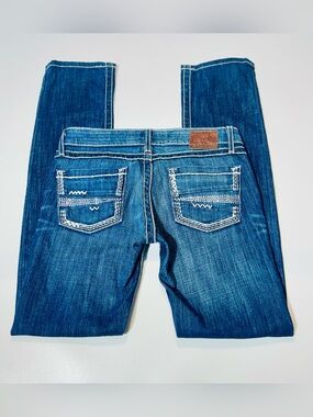 BKE Stella Straight Leg Jeans Women Size 26 Sequin embellished Pocket dark Wash